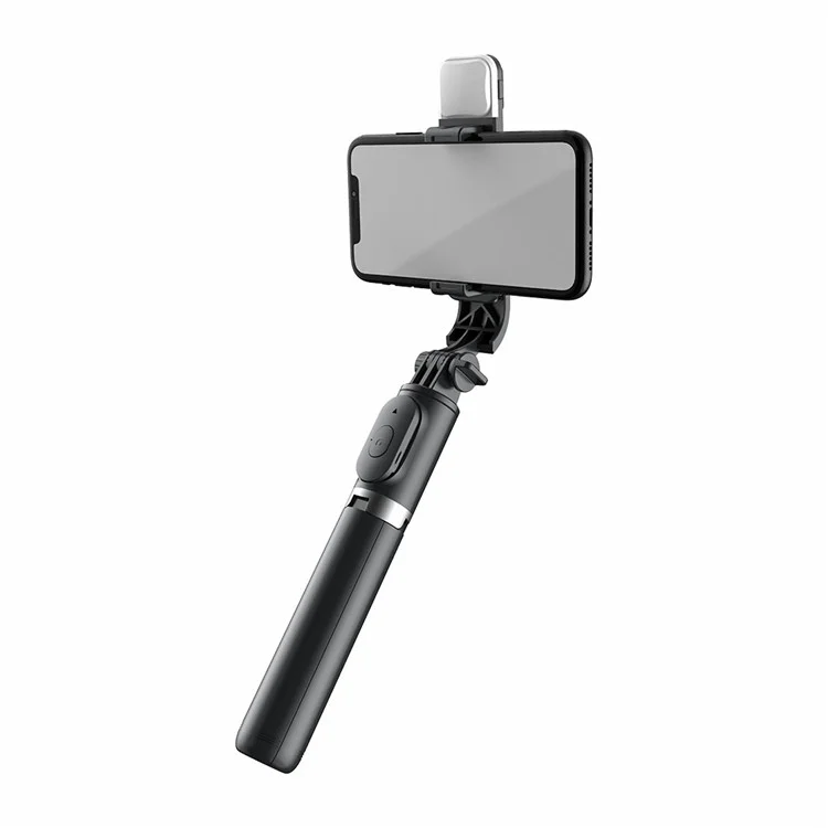 Q02s 1045mm Stange LED Legliche Bluetooth Stativ Selfie Stick - Schwarz