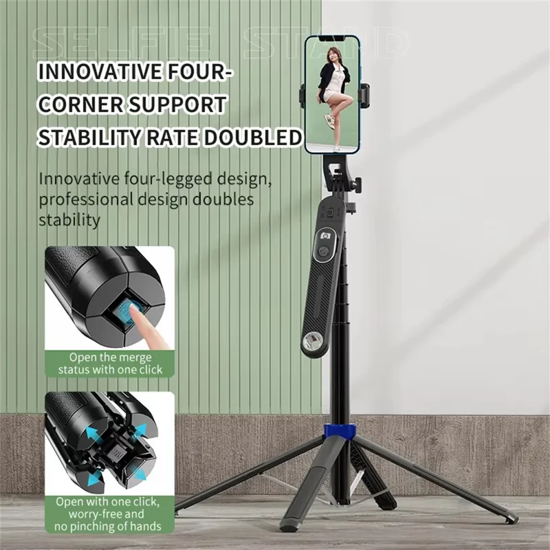 P515 V1 Single Fill Light Extendable Phone Selfie Stick Bluetooth-Compatible Shutter Photography Stand