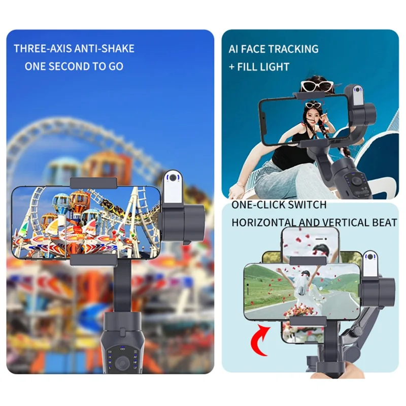 F10pro max AI Face Tracking 3 Axis Handheld Gimbal Stabilizer with App and Fill Light for Smartphones