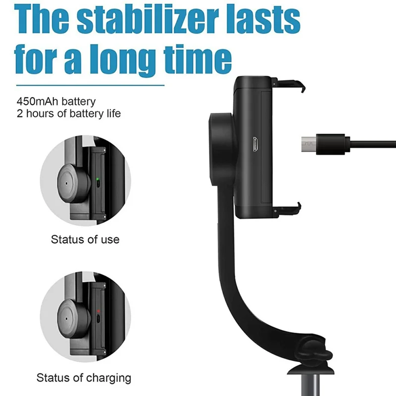 H5 Single Axis Stabilizer Smartphone Gimbal Extendable Selfie Stick Tripod with Bluetooth-Compatible Shutter - Black
