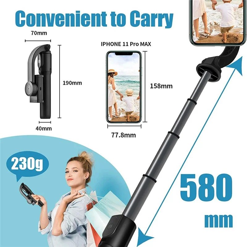 H5 Single Axis Stabilizer Smartphone Gimbal Extendable Selfie Stick Tripod with Bluetooth-Compatible Shutter - Black