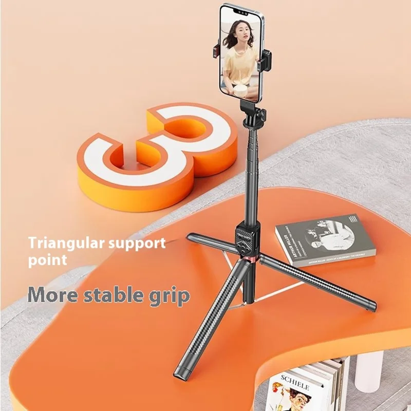 Tripé para Celular P100TK com Rotação de 360 Graus, Estabilização Anti-Vibração, Selfie Stick Compatível com Bluetooth e Luz de Preenchimento V1