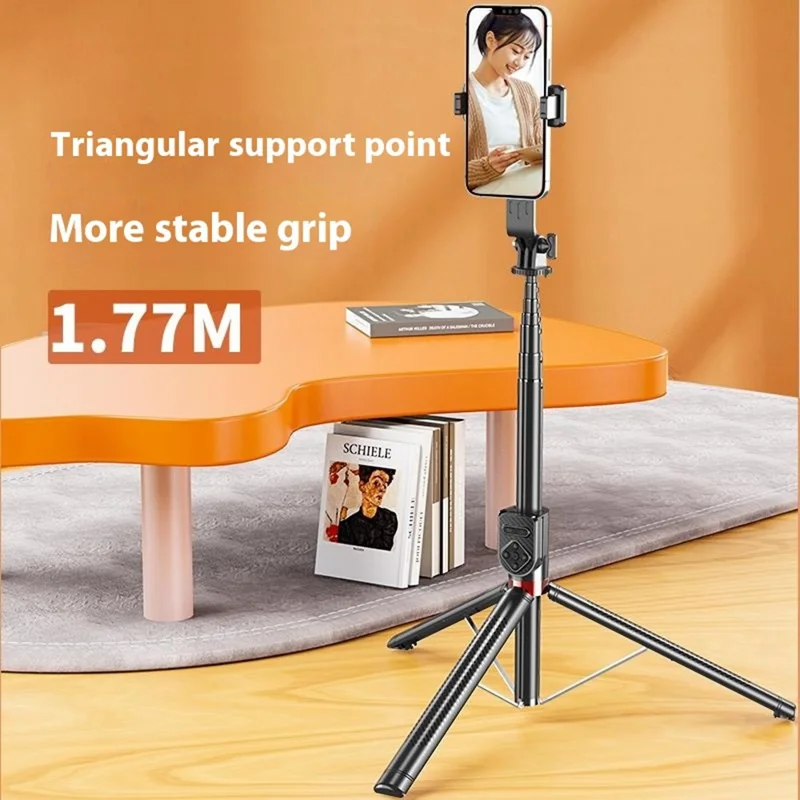 Tripé para Celular P100TK com Rotação de 360 Graus, Estabilização Anti-Vibração, Selfie Stick Compatível com Bluetooth e Luz de Preenchimento V1