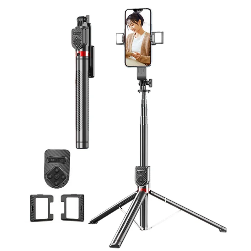 P100TK 360 Degree Rotation Anti Shake Phone Tripod Stand Bluetooth-compatible Selfie Stick with Dual V2 Fill Light