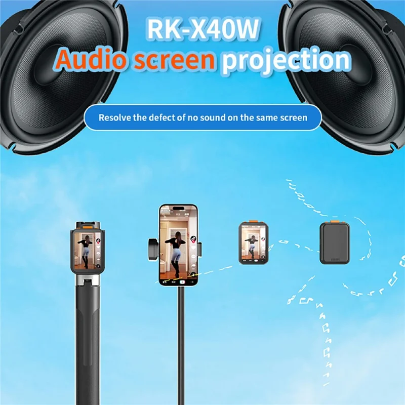 RK-X40W Ultra Smartphone Selfie Stick Tripod Vlog Shooting Auto Pop Open Stand with Screen Mirroring Device - Black
