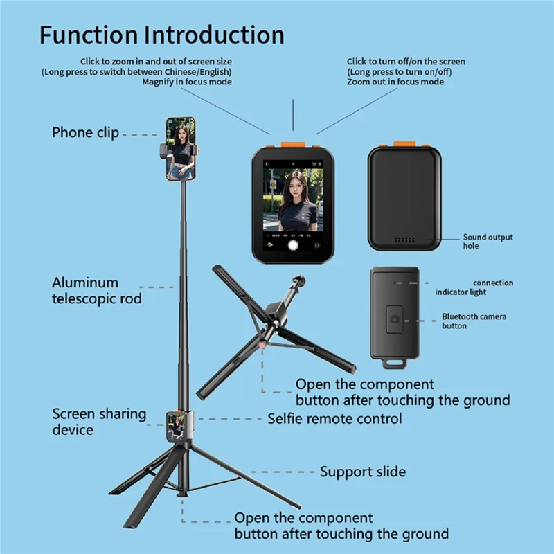 RK-X40W Ultra Smartphone Selfie Stick Tripod Vlog Shooting Auto Pop Open Stand with Screen Mirroring Device - Black