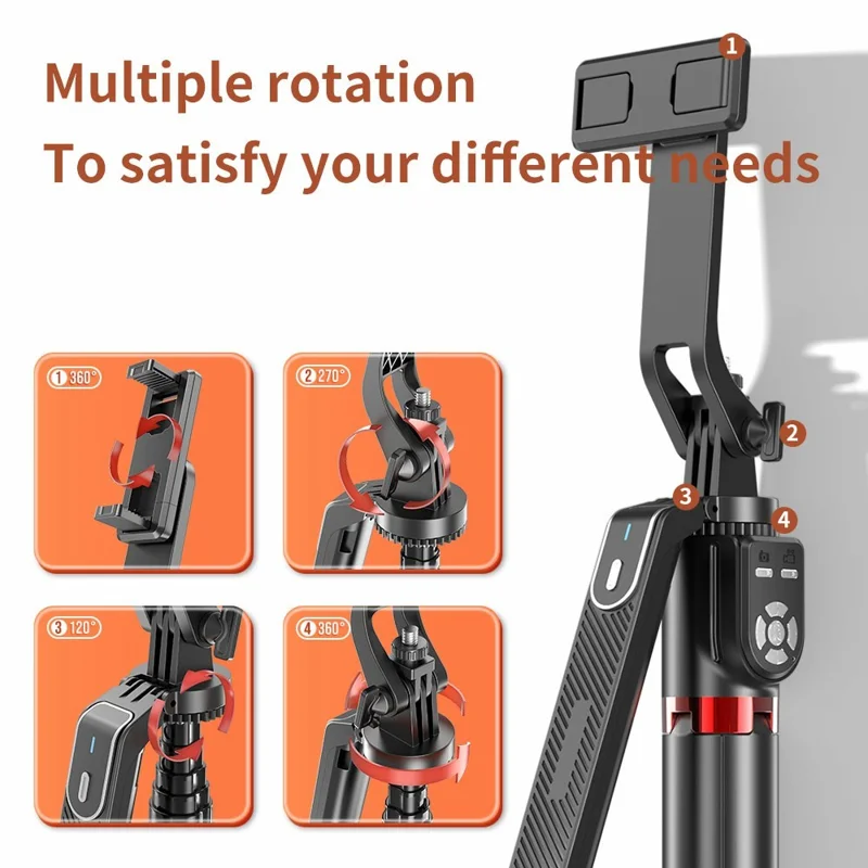 P325 Bluetooth-Compatible Selfie Stick Dual Remote Control Phone Anti-Shake Gimbal Handle Stand with 2 Square Fill Lights