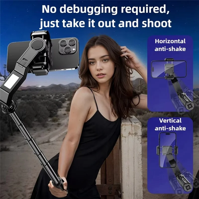 Q31 Extendable Selfie Stick Gimbal Stabilizer Smartphone Anti Shake Four-leg Stand with LED Fill Light