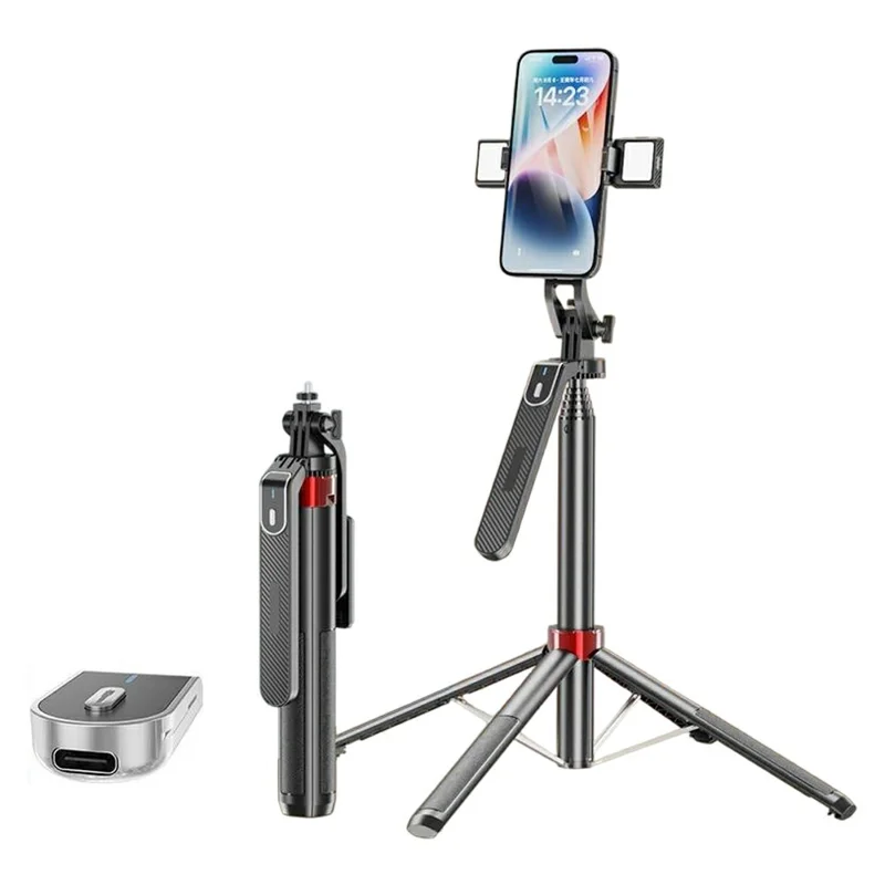 P185mini Dual V2 Fill Light Portable Bluetooth-Compatible Selfie Stick Smartphone Four-leg Stand Extendable Monopod