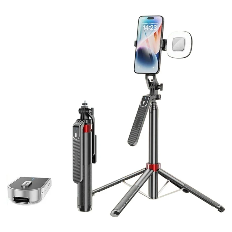 P185mini Portable Bluetooth-Compatible Selfie Stick Extendable Smartphone Four-leg Stand with 1 Square Fill Light