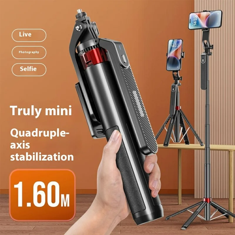 P185mini Portable Bluetooth-Compatible Selfie Stick Extendable Smartphone Four-leg Stand with 1 Square Fill Light
