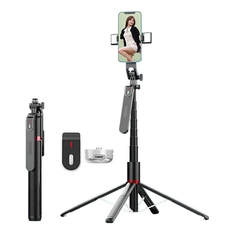 P185MAX Dual V2 Fill Light 2.2m Extendable Bluetooth-Compatible Phone Selfie Stick Anti Shake Aluminum Alloy Stand