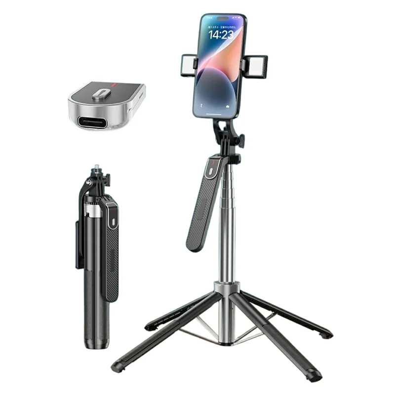 P180mini Portable Phone Selfie Stick Bluetooth-Compatible Remote Control Extendable Stand with 2 Fill Lights
