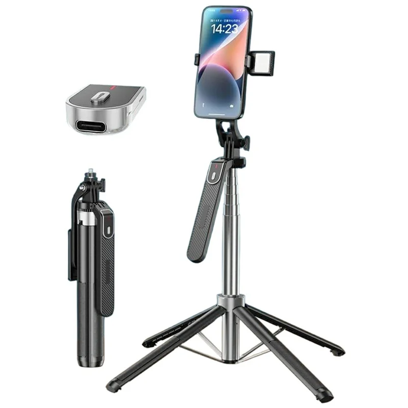 P180mini Portable Phone Selfie Stick Bluetooth-Compatible Remote Control Extendable Stand with 1 Fill Light