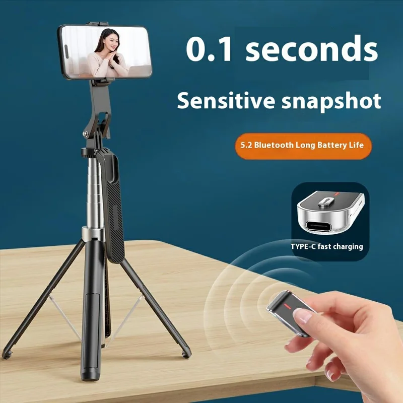 P180mini Portable Phone Selfie Stick Bluetooth-Compatible Remote Control Extendable Stand with 1 Fill Light