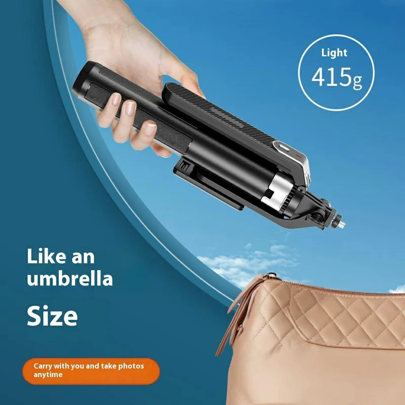 P180mini Portable Phone Selfie Stick Bluetooth-Compatible Remote Control Extendable Stand with 1 Square Fill Light