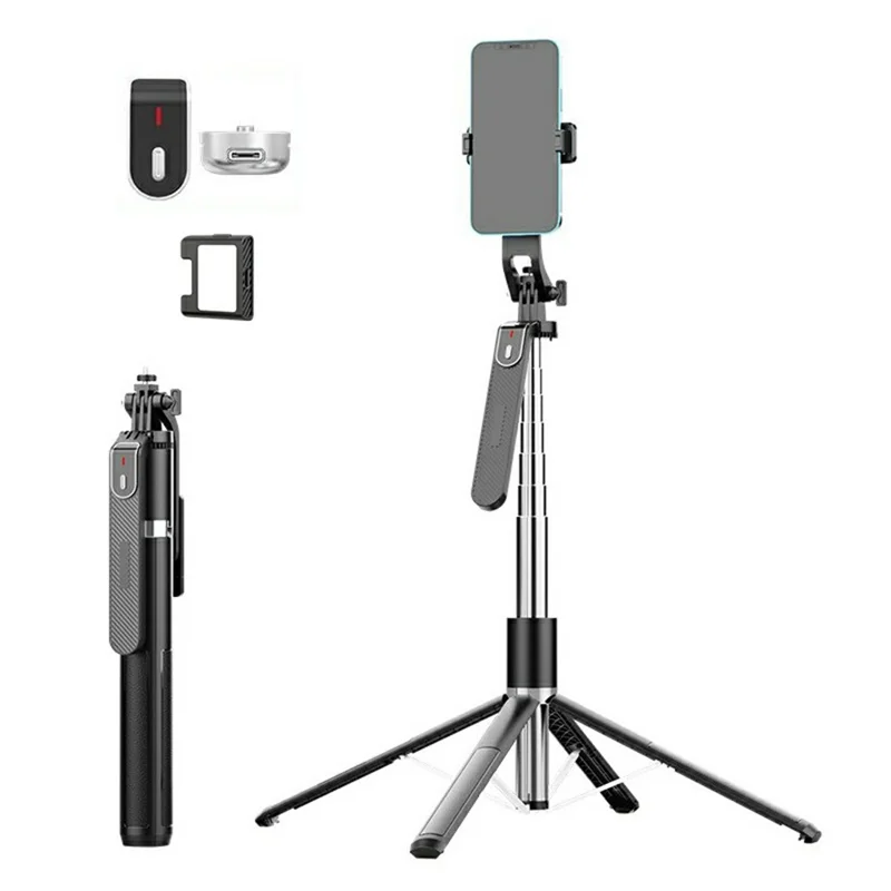 P180MAX Single V1 Fill Light Phone Selfie Stick 2.2m Extendable Live Streaming Foldable 4-Leg Stand