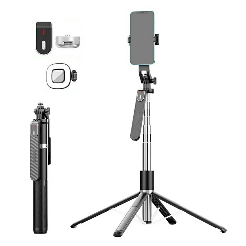 P180MAX Phone Selfie Stick 2.2m Extendable Live Streaming Foldable 4-Leg Stand with 1 Square Fill Light
