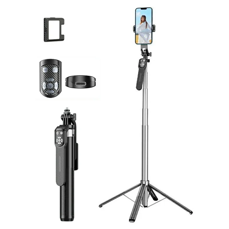 P180TK Phone Selfie Stick Bluetooth-Compatible TikTok Remote Control Extendable Stand with 1 Fill Light