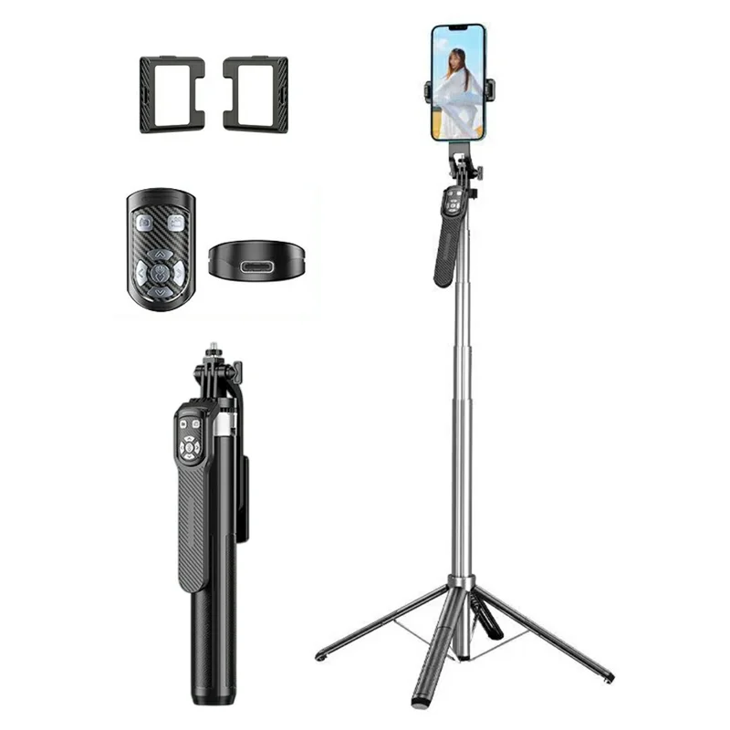 P180TK Phone Selfie Stick Bluetooth-Compatible TikTok Remote Control Extendable Stand with 2 Fill Lights