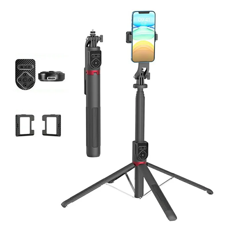 P235TK Dual V2 Fill Light Aluminum Alloy Phone Selfie Stick Extendable Bluetooth-Compatible Live Streaming Stand