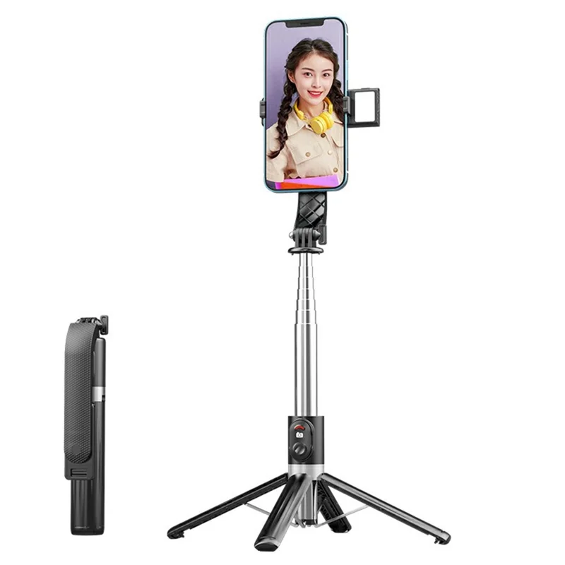 P06max Single V1 Fill Light 140cm Extendable Selfie Stick Smartphones Bluetooth-Compatible Remote Control Stand - Black
