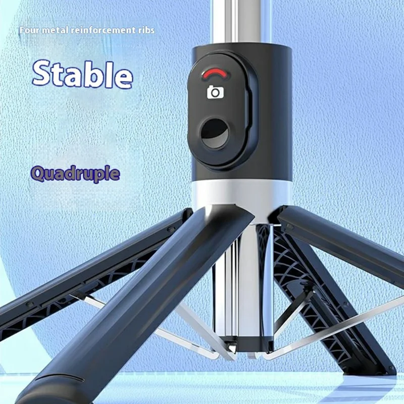 P06max Single V1 Fill Light 140cm Extendable Selfie Stick Smartphones Bluetooth-Compatible Remote Control Stand - Black