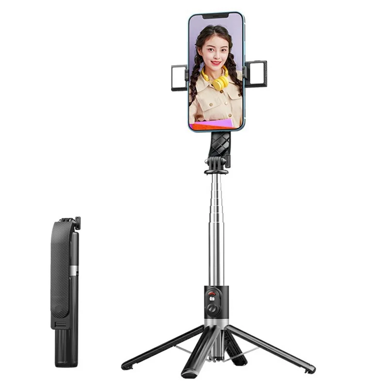 P06max Dual V2 Fill Light 140cm Extendable Selfie Stick Smartphones Bluetooth-Compatible Remote Control Stand - Black