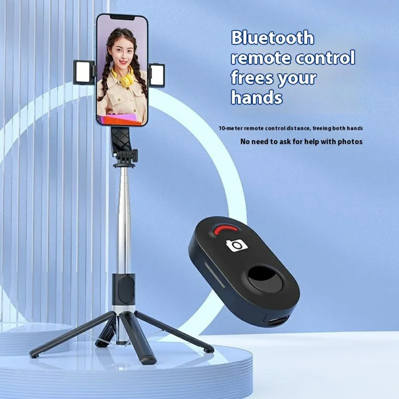 P06max Dual V2 Fill Light 140cm Extendable Selfie Stick Smartphones Bluetooth-Compatible Remote Control Stand - Black