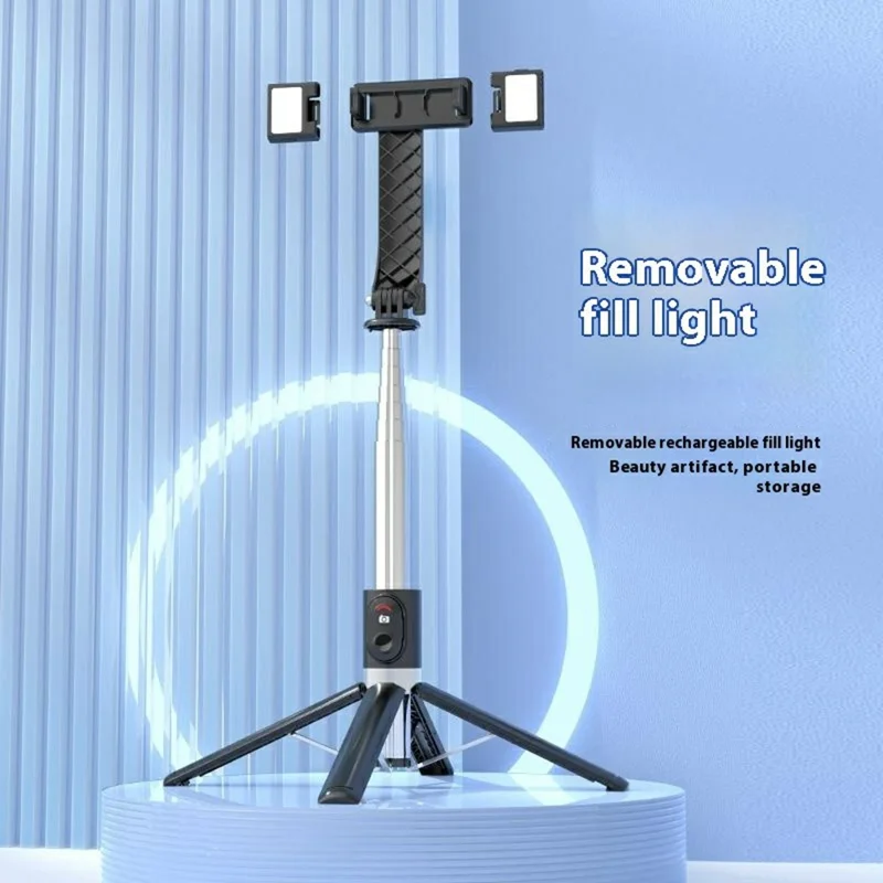 P06max Dual V2 Fill Light 140cm Extendable Selfie Stick Smartphones Bluetooth-Compatible Remote Control Stand - Black