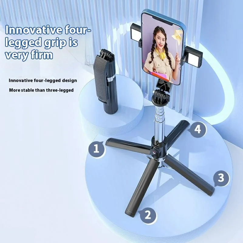 P06max Dual V2 Fill Light 140cm Extendable Selfie Stick Smartphones Bluetooth-Compatible Remote Control Stand - Black