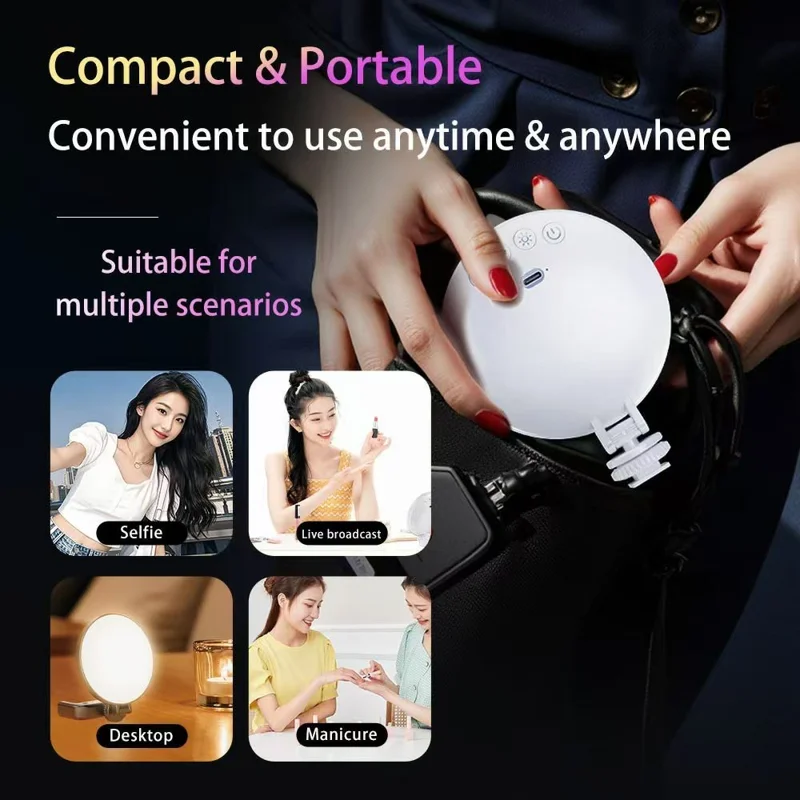 Portable Selfie Light Smartphone Photography Live Streaming Video Recording Round LED Fill Light - White