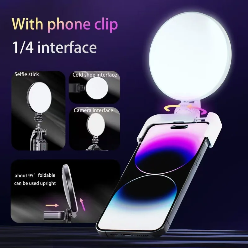 Portable Selfie Light Smartphone Photography Live Streaming Video Recording Round LED Fill Light - White