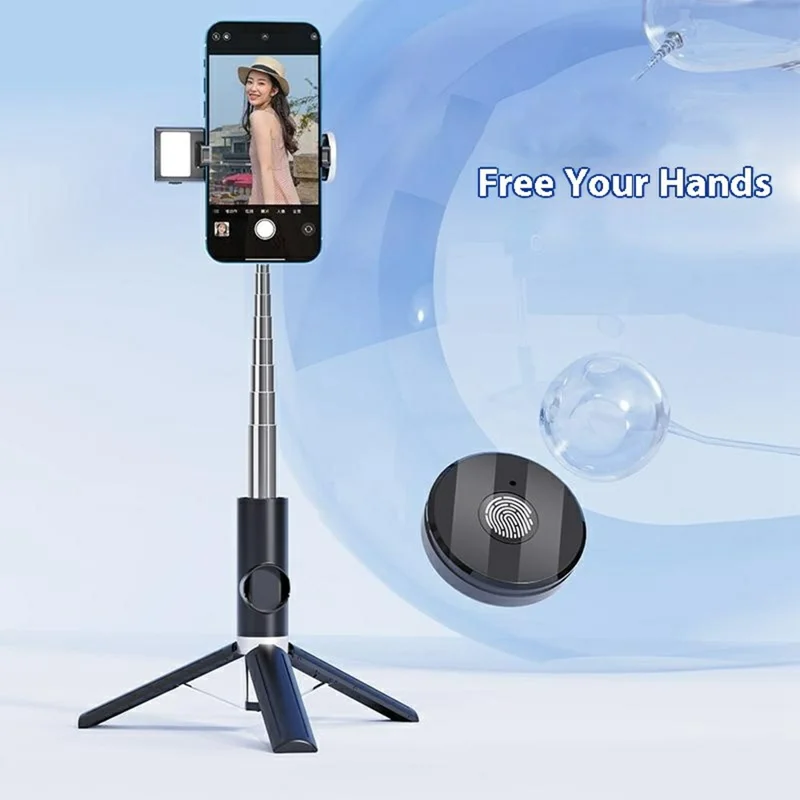 P12S Portable Bluetooth-Compatible Remote Control Selfie Stick Smartphones Extendable Tripod with 1 Fill Light