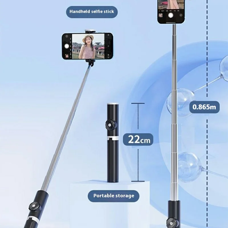 P12S Portable Bluetooth-Compatible Remote Control Selfie Stick Smartphones Extendable Tripod with 1 Fill Light