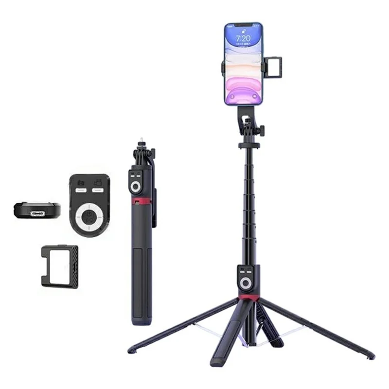 P225TK Single V1 Fill Light Portable Phone Selfie Stick Extended Aluminum Alloy Stand with TikTok Remote Control