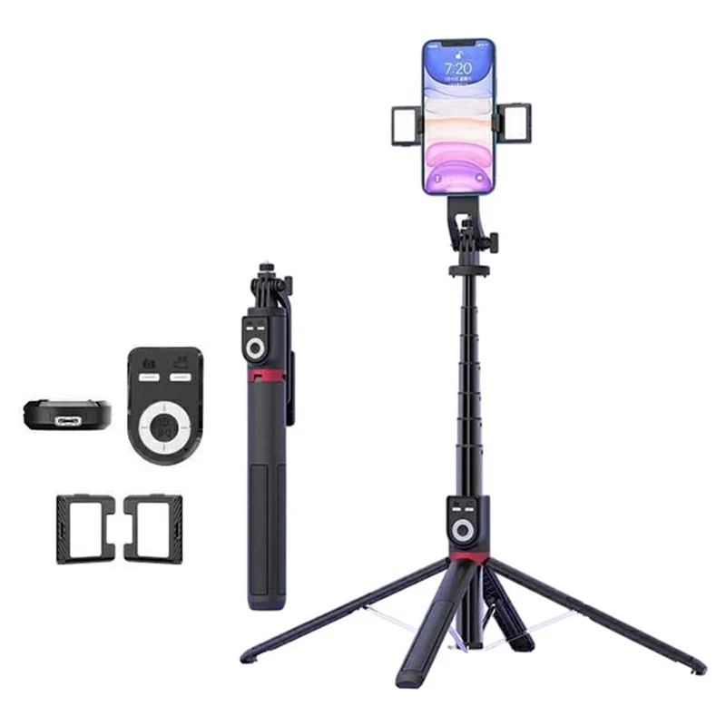 P225TK Dual V2 Fill Light Portable Phone Selfie Stick Extended Aluminum Alloy Stand with TikTok Remote Control