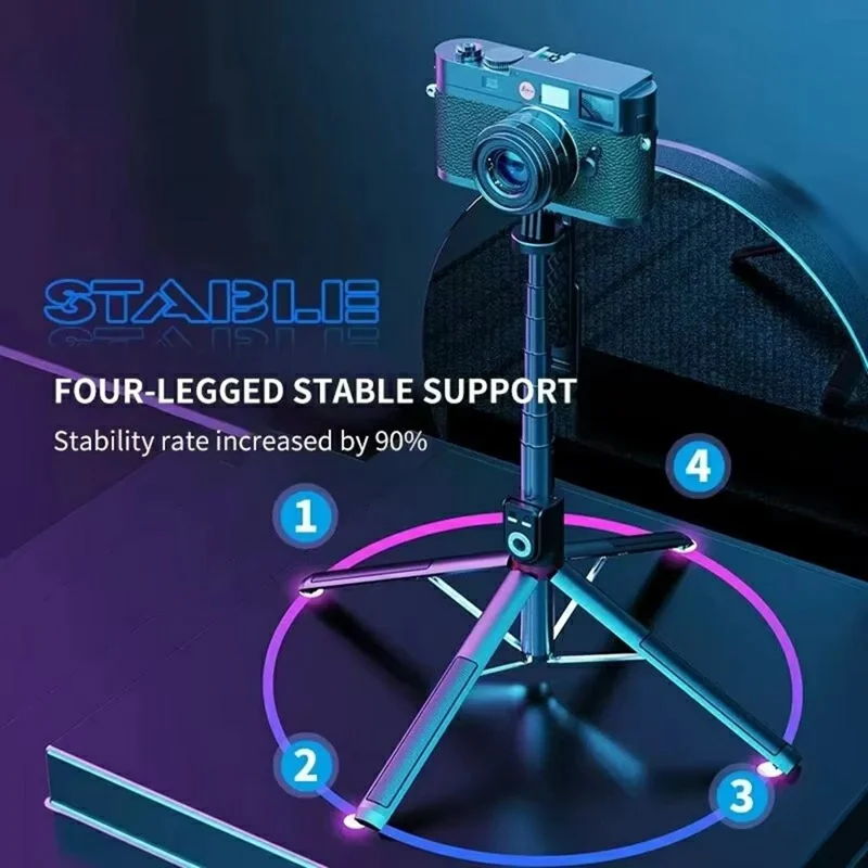 P225TK Portable Phone Selfie Stick Extended Aluminum Alloy Stand with TikTok Remote Control + Ring Light