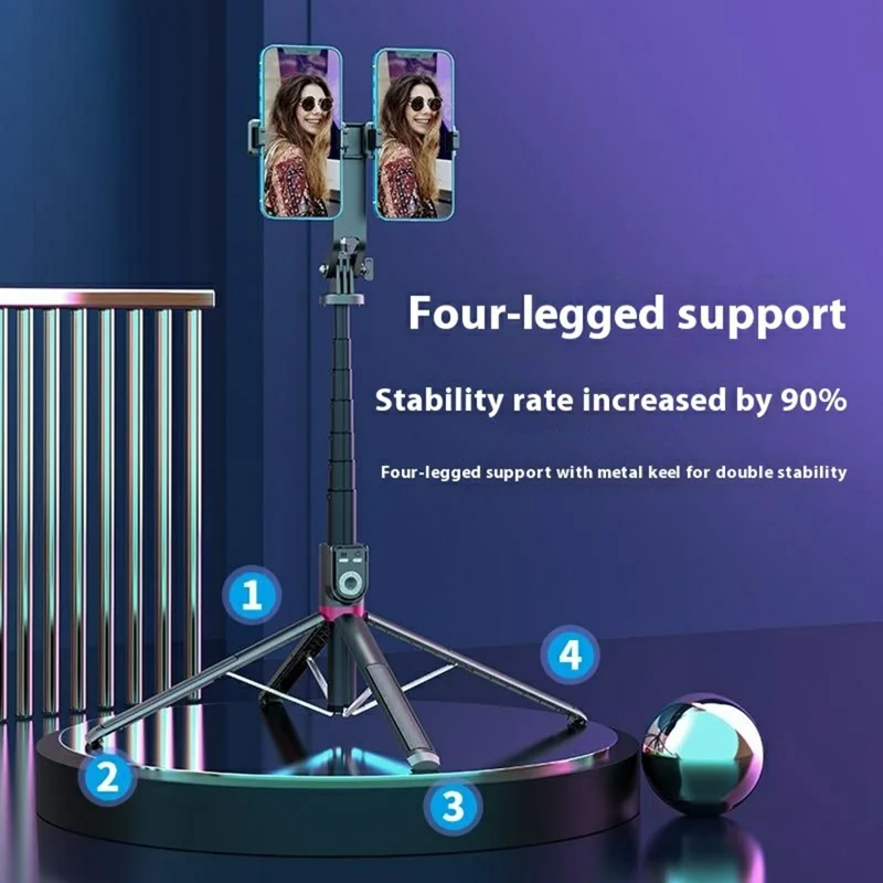 P225TK Dual Phone Clip Portable Selfie Stick Extended Aluminum Alloy Stand with TikTok Remote Control