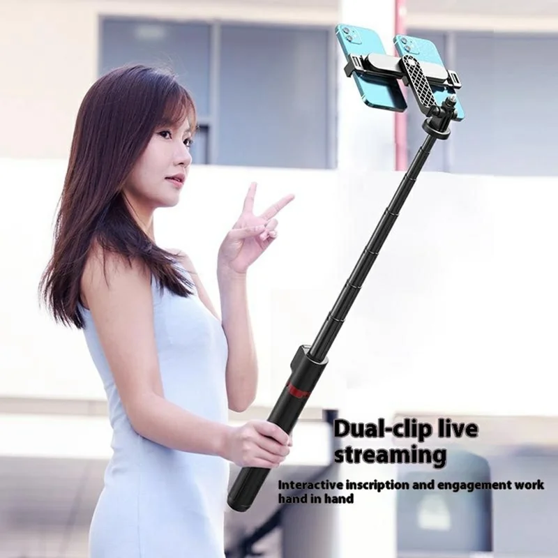 P225TK Dual Phone Clip Portable Selfie Stick Extended Aluminum Alloy Stand with TikTok Remote Control