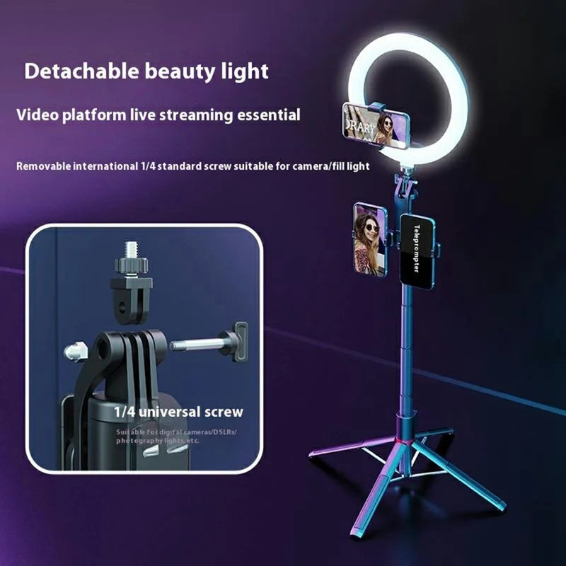 P225TK Dual Phone Clip Portable Selfie Stick Extended Aluminum Alloy Stand with TikTok Remote Control