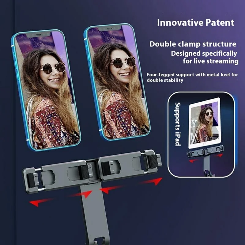 P225TK Dual Phone Clip Portable Selfie Stick Extended Aluminum Alloy Stand with TikTok Remote Control