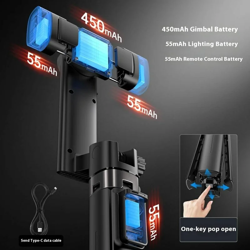 Stabilisateur de cardan portable à double éclairage Q36 anti-tremblement pour smartphone avec trépied à 4 pieds et télécommande
