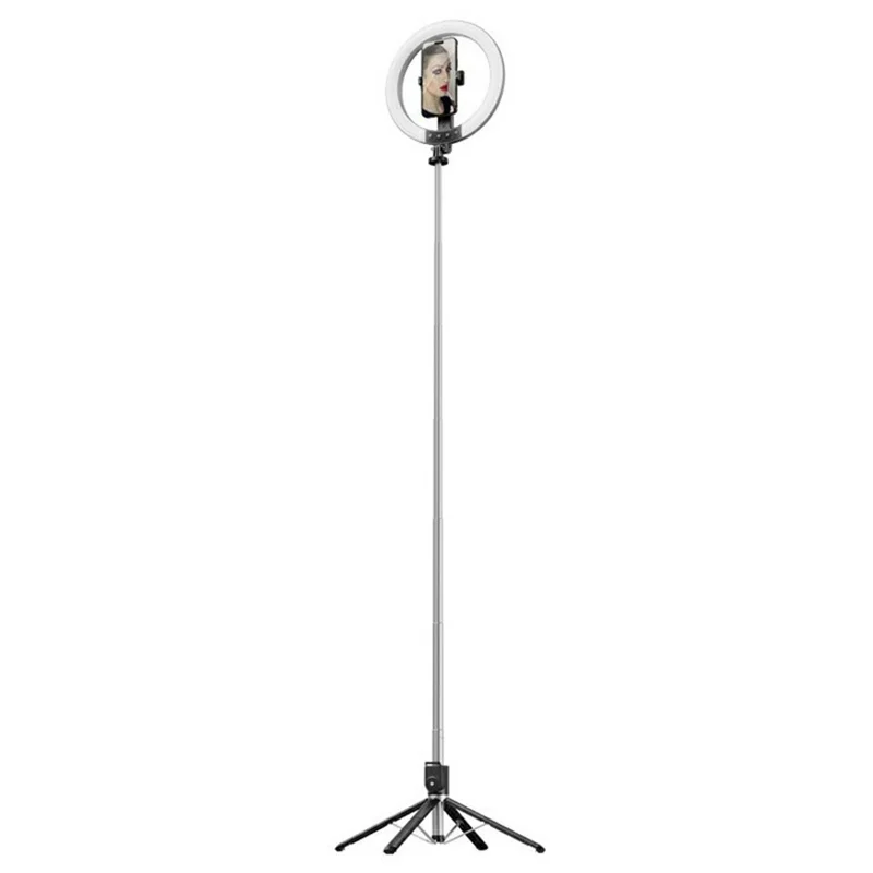Bastone Selfie P220Q da 2,3 m con Supporto Portatile per Streaming Live all'Aperto e Anello Luminoso LED da 10 Pollici