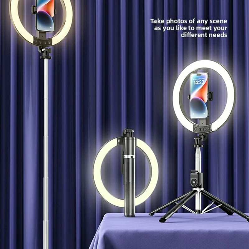 Bastone Selfie P220Q da 2,3 m con Supporto Portatile per Streaming Live all'Aperto e Anello Luminoso LED da 10 Pollici