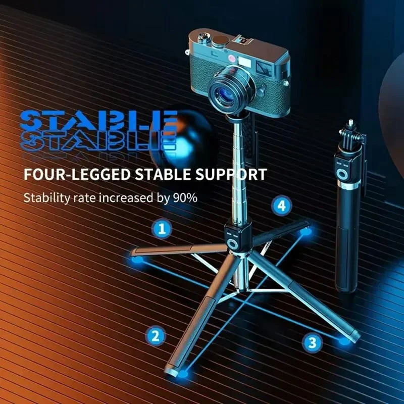 P220TK Aluminum Alloy Portable Selfie Stick Smartphone Bluetooth-Compatible Remote Control Extendable Stand