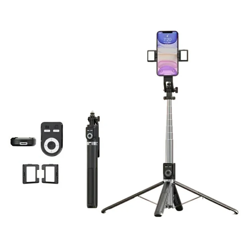 P220TK Dual V2 Fill Light Portable Selfie Stick Bluetooth-Compatible Remote Control Phone Extendable Stand