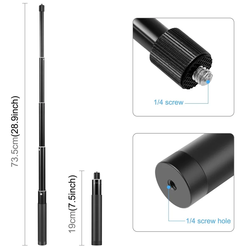 PULUZ PU814 Bastão de Selfie Invisível de 73,5 cm para Tempo de Disparo para Insta360 ONE RS / X3 / X2 Haste de Extensão