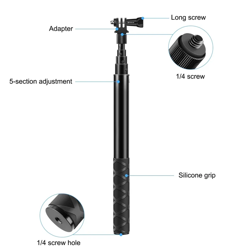 PULUZ PU815 113,5 cm Bâton Selfie Invisible pour le Bullet Time pour Insta360 ONE RS / X3 / X2 Rallonge