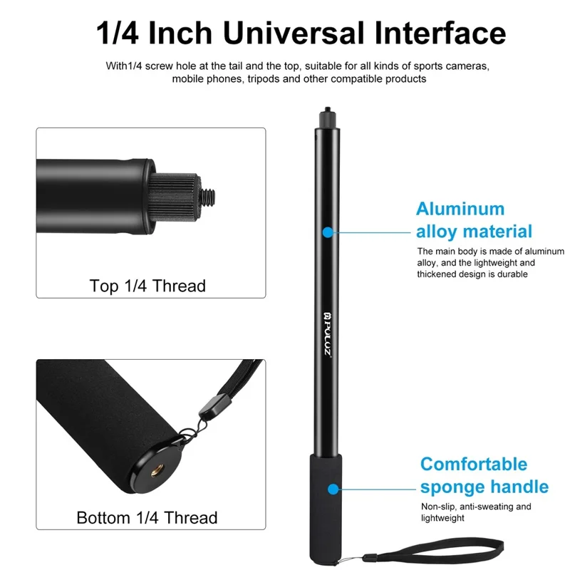 PULUZ PU641B 200cm Bullet Time Invisible Selfie Stick for Insta360 ONE RS / X3 / X2 Extension Rod with Hand Strap